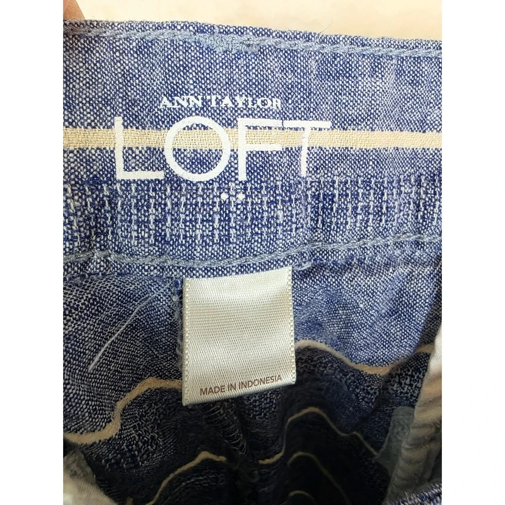 Ann Taylor LOFT‎ Blue Striped Linen Cotton Blend Shorts 368341